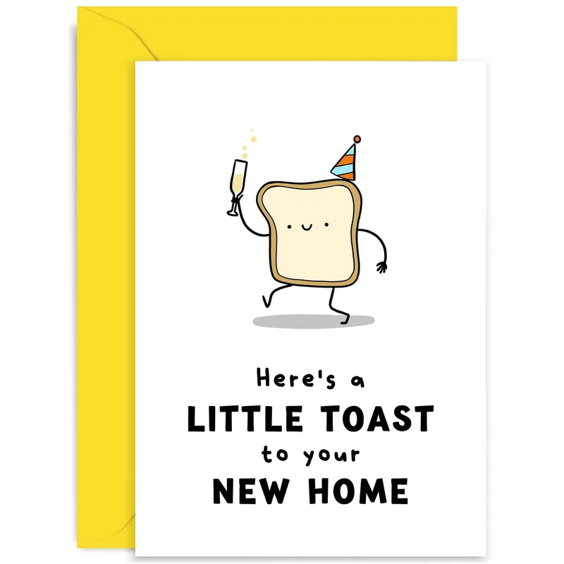 Cartoon Toast Champagne Card for New Home Celebrations