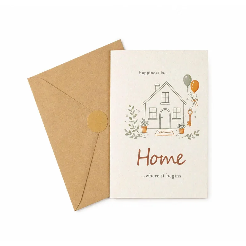 Illustrated House Balloons New Home Card Celebrating a Fresh Start