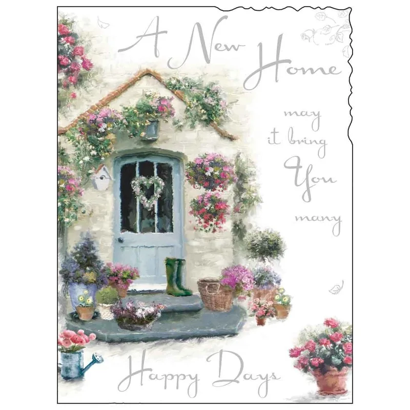 Floral Cottage Door New Home Card Celebrating a Fresh Start
