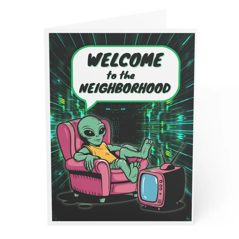 Alien Pink Armchair New Home Card for Sci-Fi Lovers