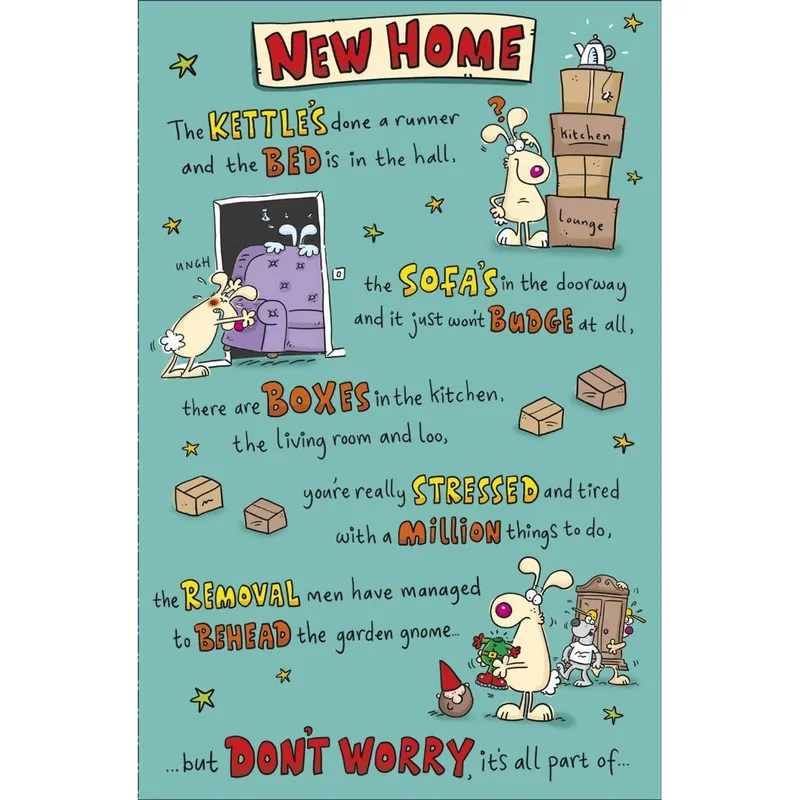 Teal Moving Chaos New Home Card for the Stressful Move
