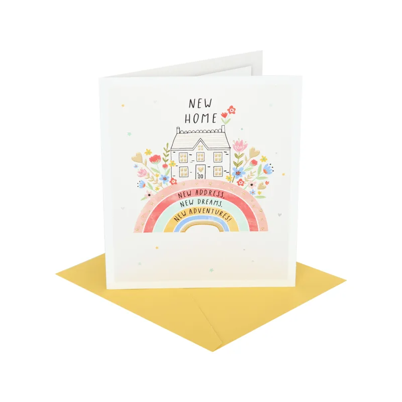 Rainbow Flowers Cottage New Home Card Celebrates Moving Day
