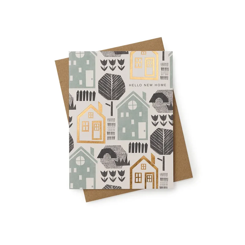 Grey Yellow Houses New Home Card Celebrates a Fresh Start