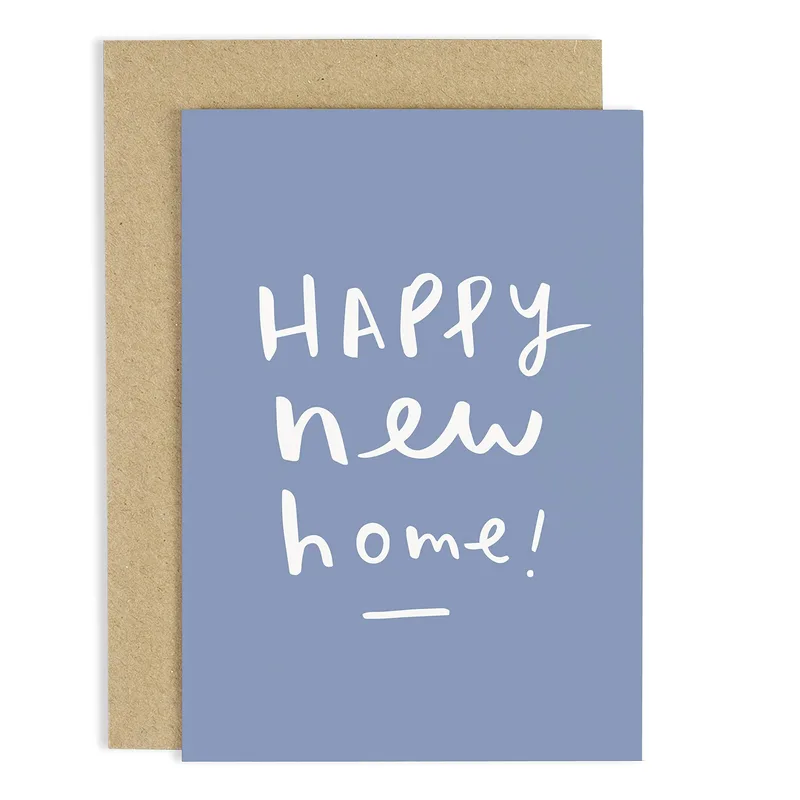 Blue Hand Lettering New Home Card for Housewarming Celebrations