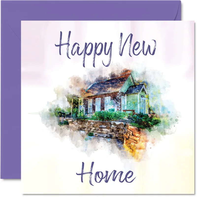 Cottage Purple Border New Home Card Celebrating a Fresh Start