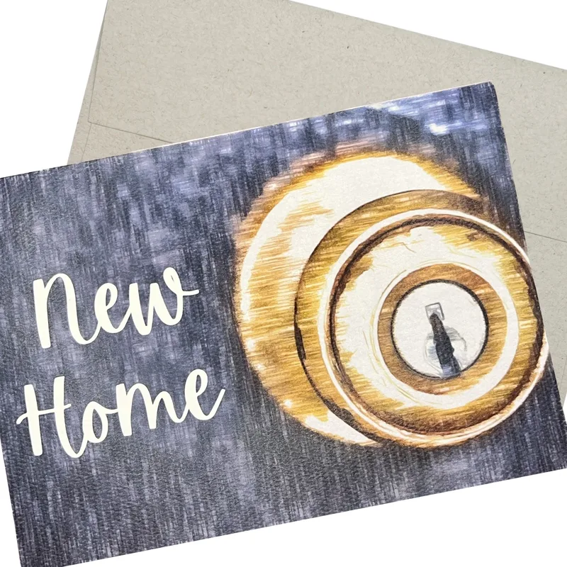 Circle Dark Blue New Home Card Celebrating a Fresh Start