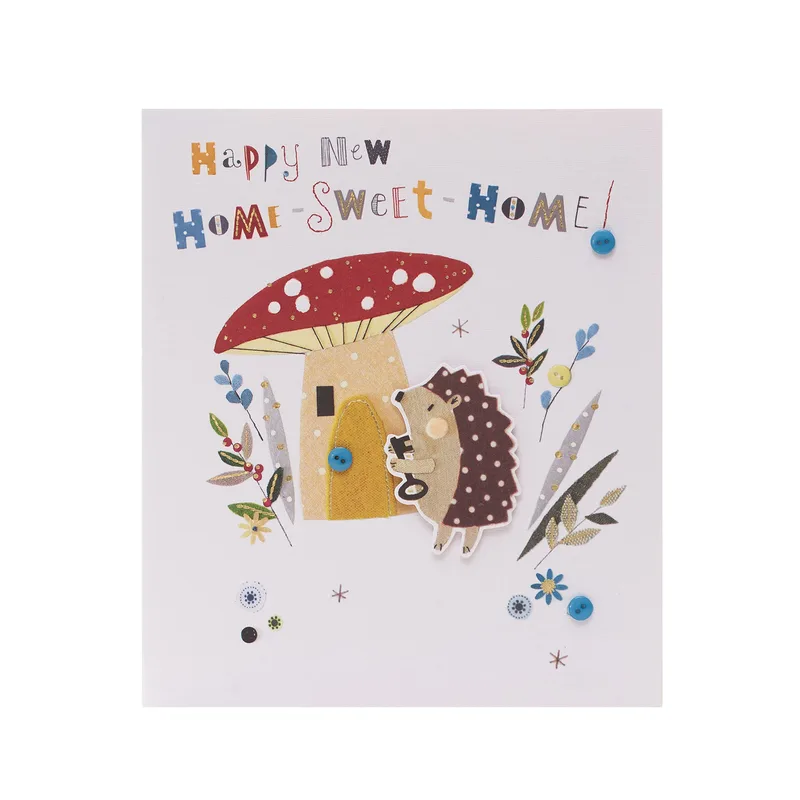 House Hedgehog Flowers New Home Card for a Whimsical Housewarming