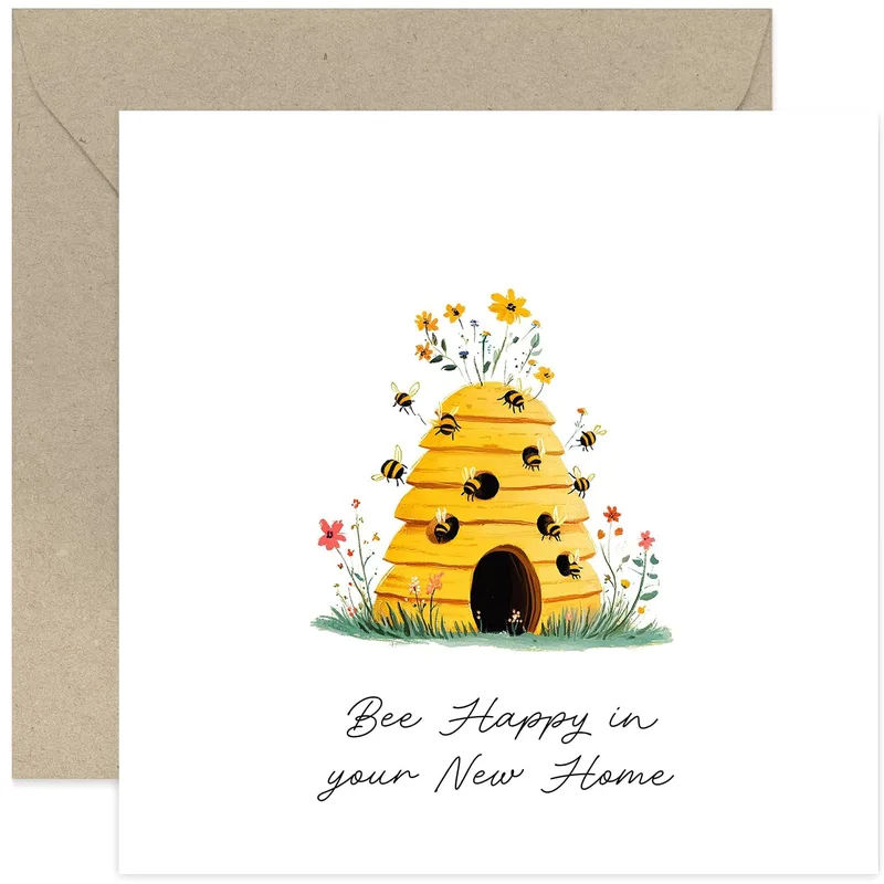 Beehive Bees Flowers New Home Card for Housewarming Joy