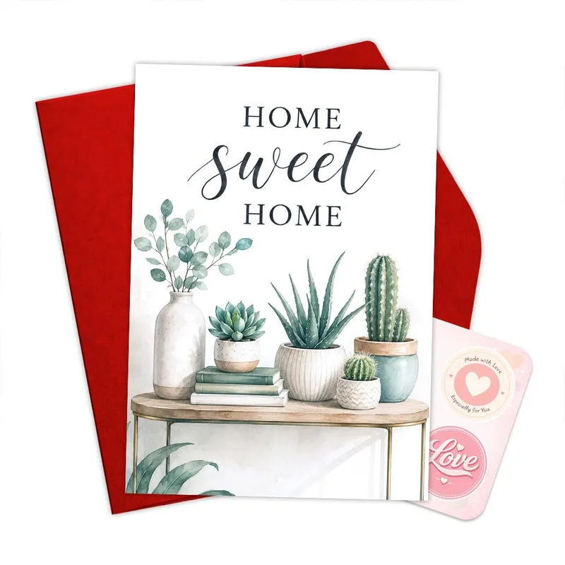 Succulent Plants Shelf New Home Card features a watercolor