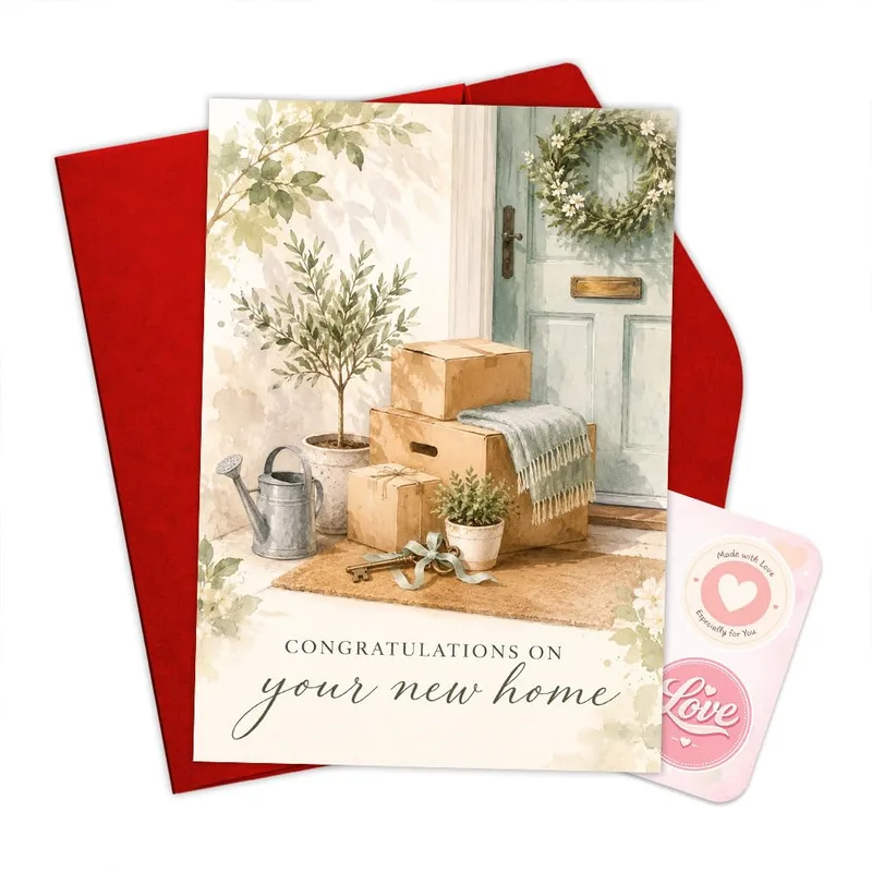 Moving Boxes Plant New Home Card – Greeting Card in natural