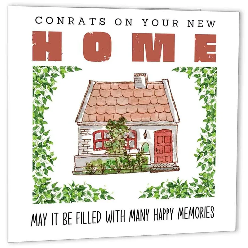 Ivy Cottage House New Home Card features a charming cottage
