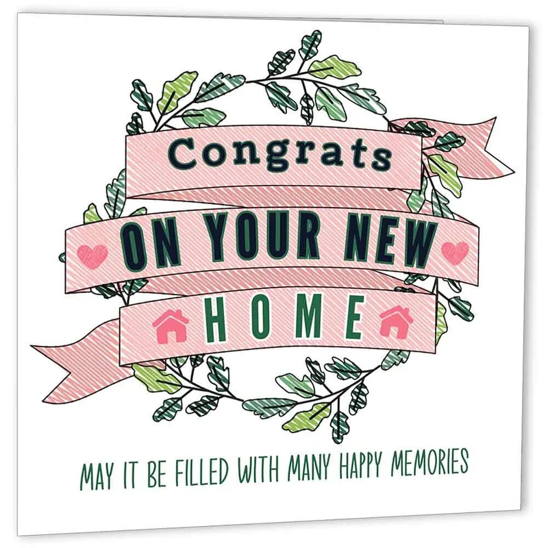 Banner Wreath House New Home Card Celebrating a Fresh Start