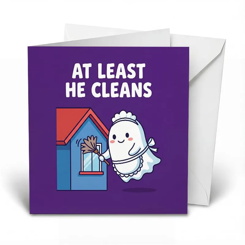 Ghost Cleaning Window New Home Card for Housewarming Humor