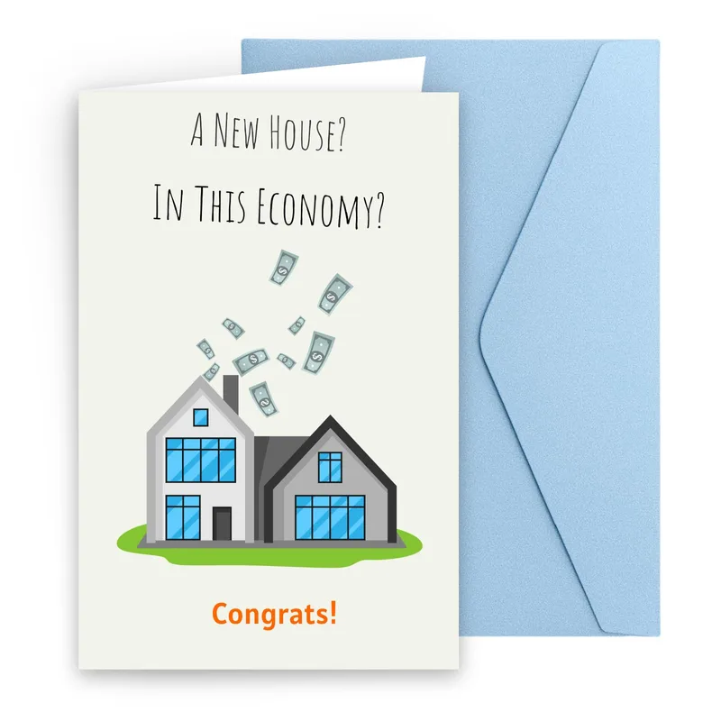 Houses Flying Money New Home Card – Greeting Card in natural