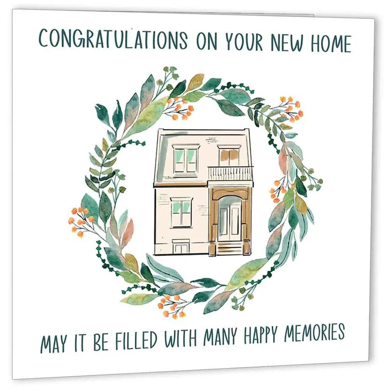 Floral Wreath Cottage New Home Card Celebrating a Fresh Start