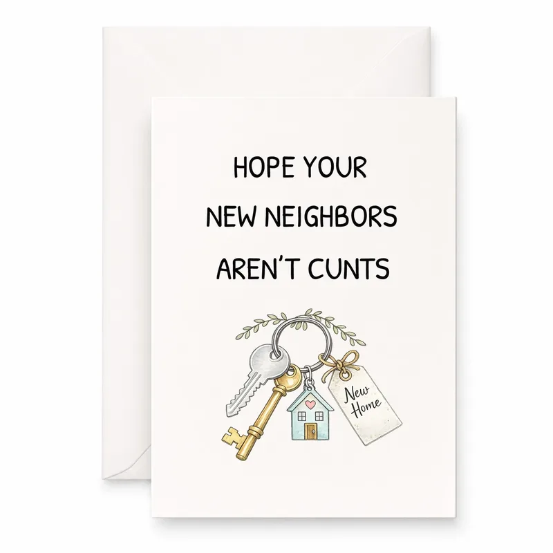Keys with New Home Card for Humorous Housewarming Wishes