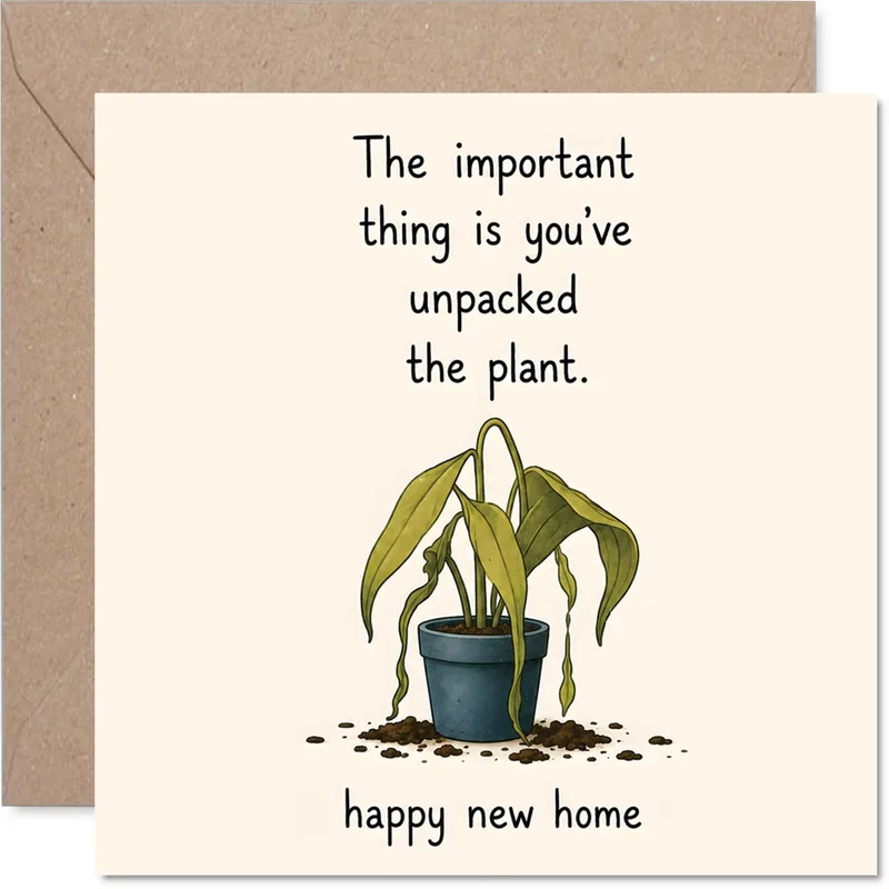 Wilted Potted Plant New Home Card for Unpacking Humor