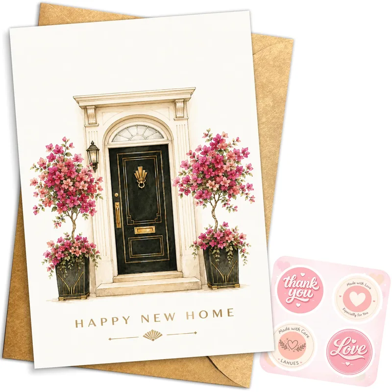 Door Pink Blossoms New Home Card Celebrating a Fresh Start