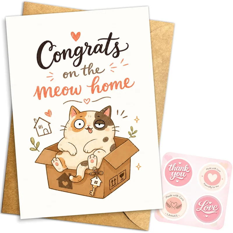 Cat Cardboard Box New Home Card for Feline Fans Moving In
