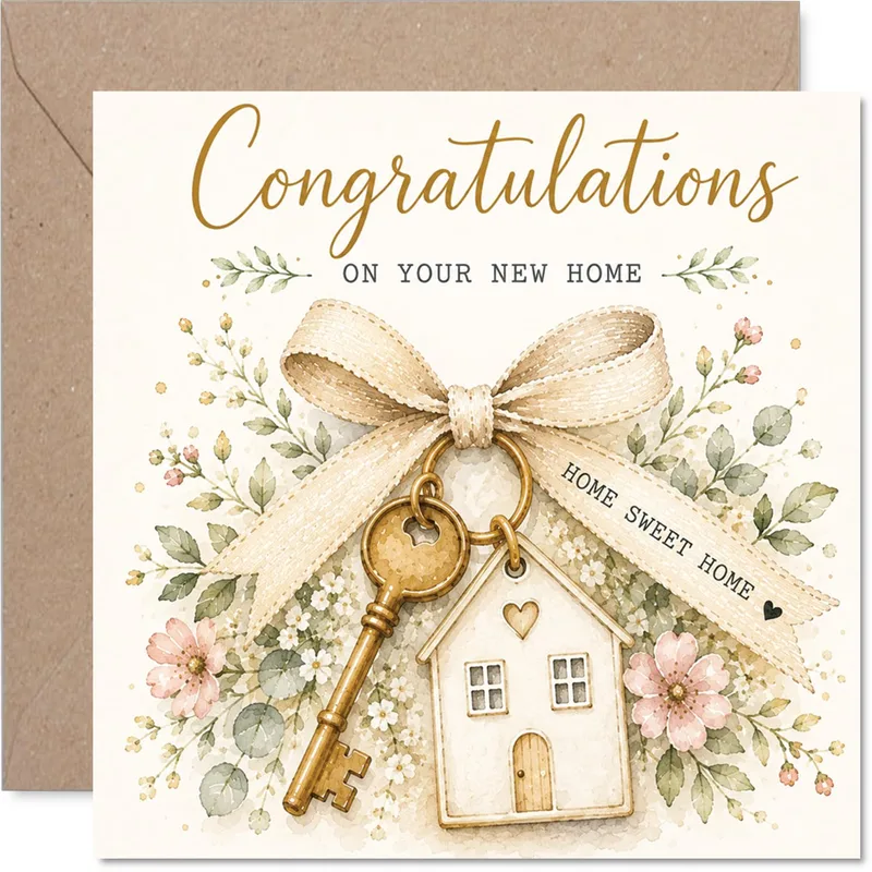 Key Bow House New Home Card Celebrating a Fresh Start