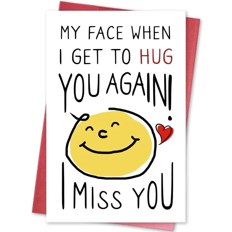 Miss You Hug Card with a Smiley Face Doodle