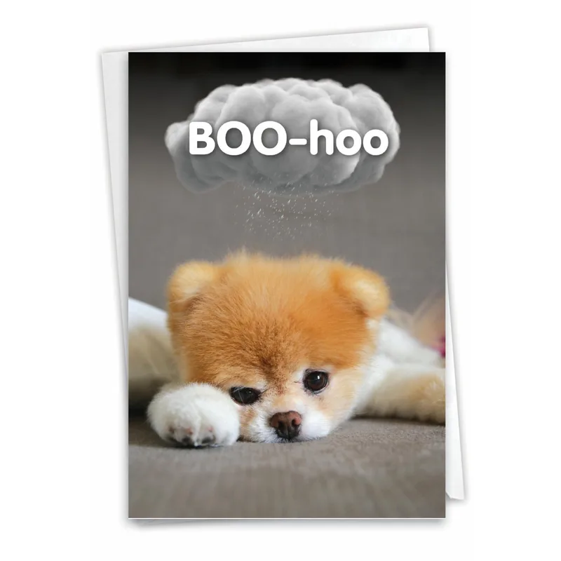 Sad Puppy Miss You Card with a Boo-Hoo Cloud