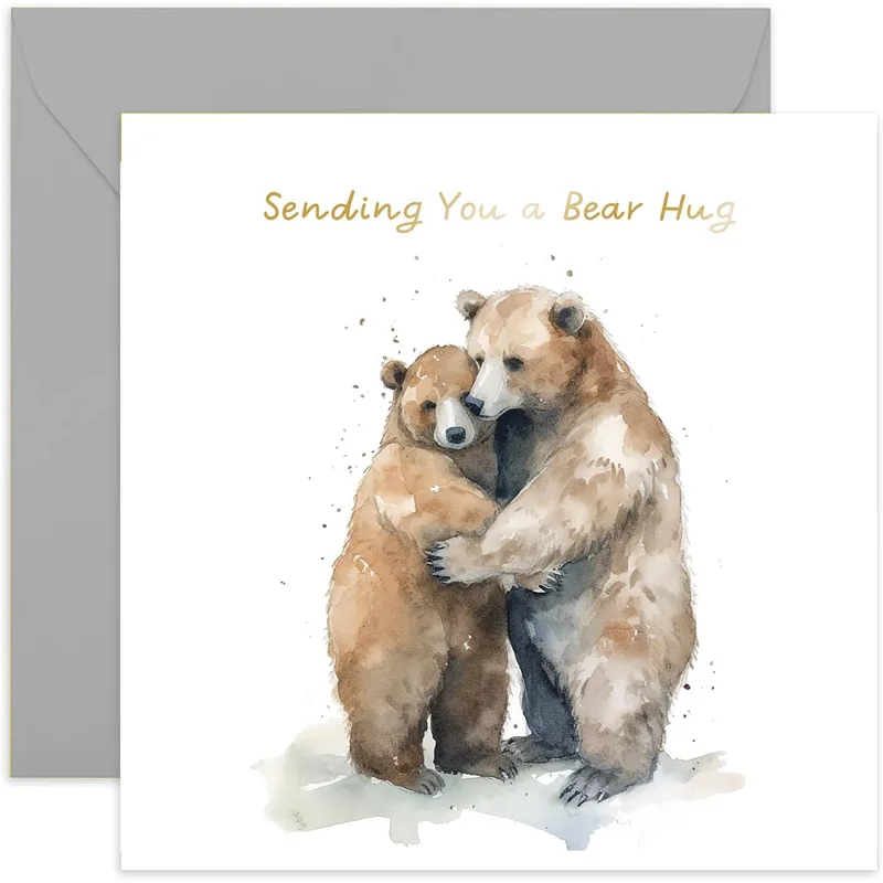 Bear Hug Card: Two Watercolor Bears Embracing