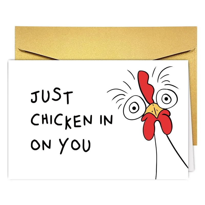 Cartoon Shocked Chicken Card: Just Chicken In On You