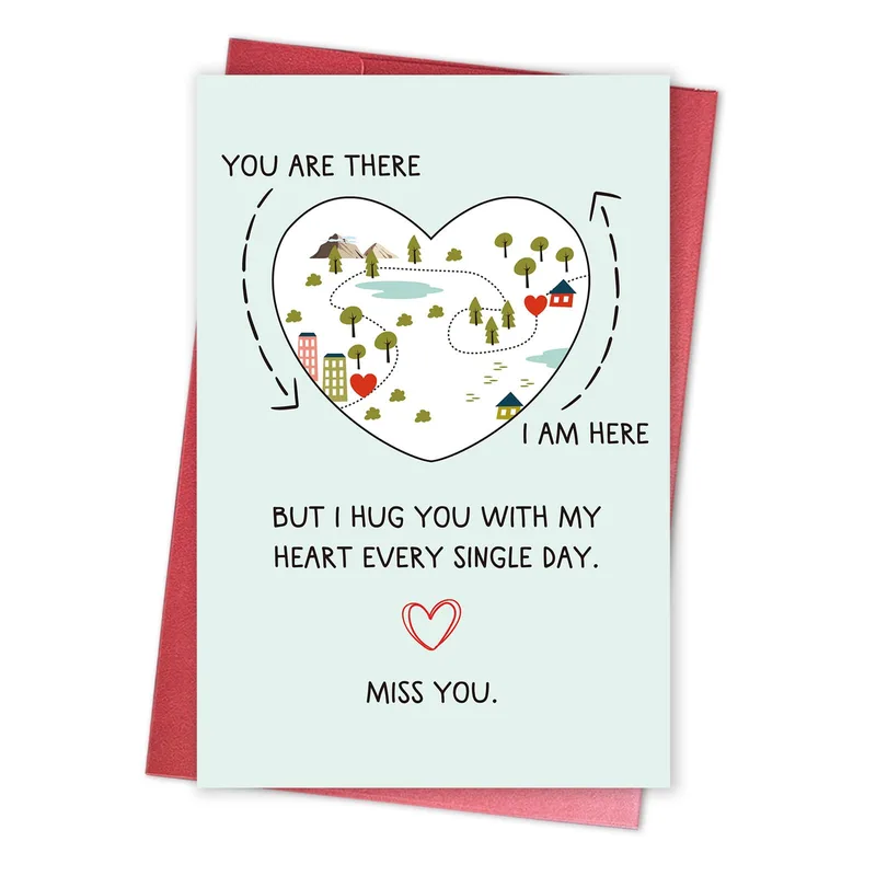Miss You Heart Card: A Map of Distance and Love