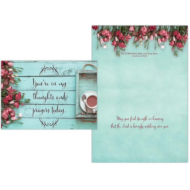 Thoughts and Prayers Card: Teal Wood Tea Cup Design