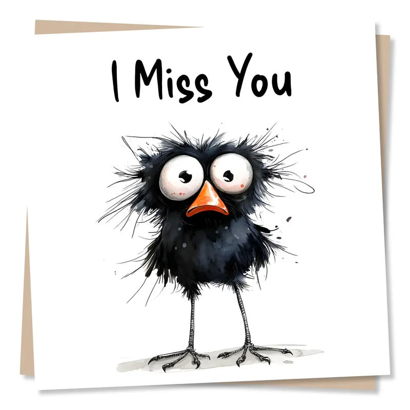 Fluffy Bird Miss You Card for Far-Away Friends and Family