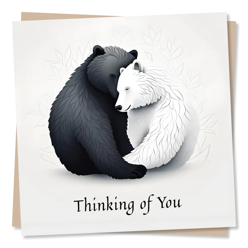 Hugging Bears Card with two bears in a black