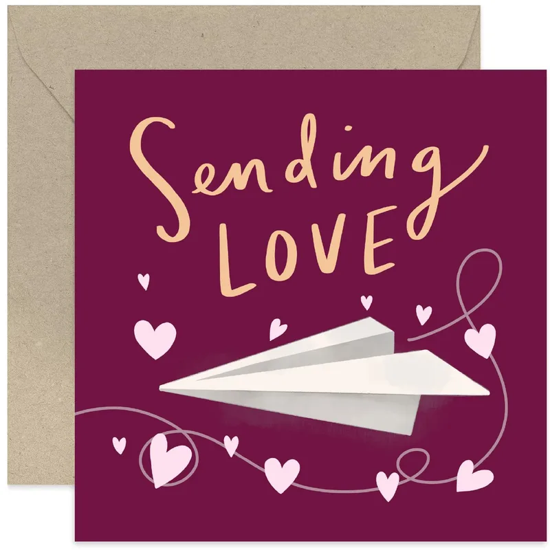 Paper Airplane with Hearts Card for Someone Far Away