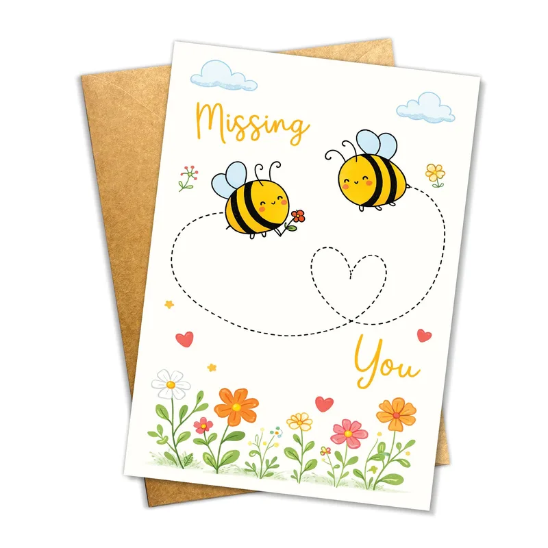 Miss You Bees Card: Two Cartoon Bees Send Love