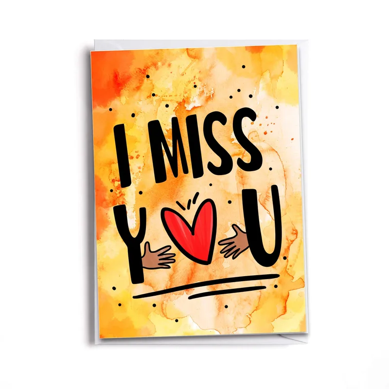 I Miss You Card: Watercolor Heart Hands Greeting Card