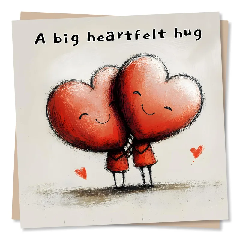 Big Hug Card: Two Red Hearts Holding Each Other Close