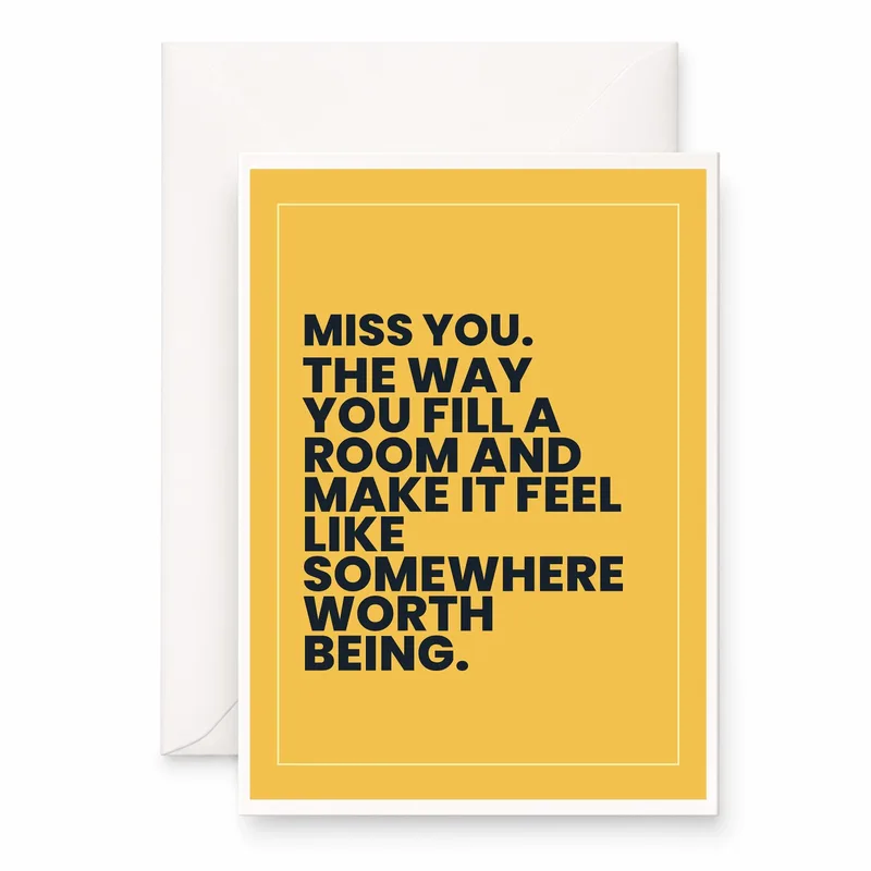 Fill a Room Card: A Miss You Card With Bold Yellow Type