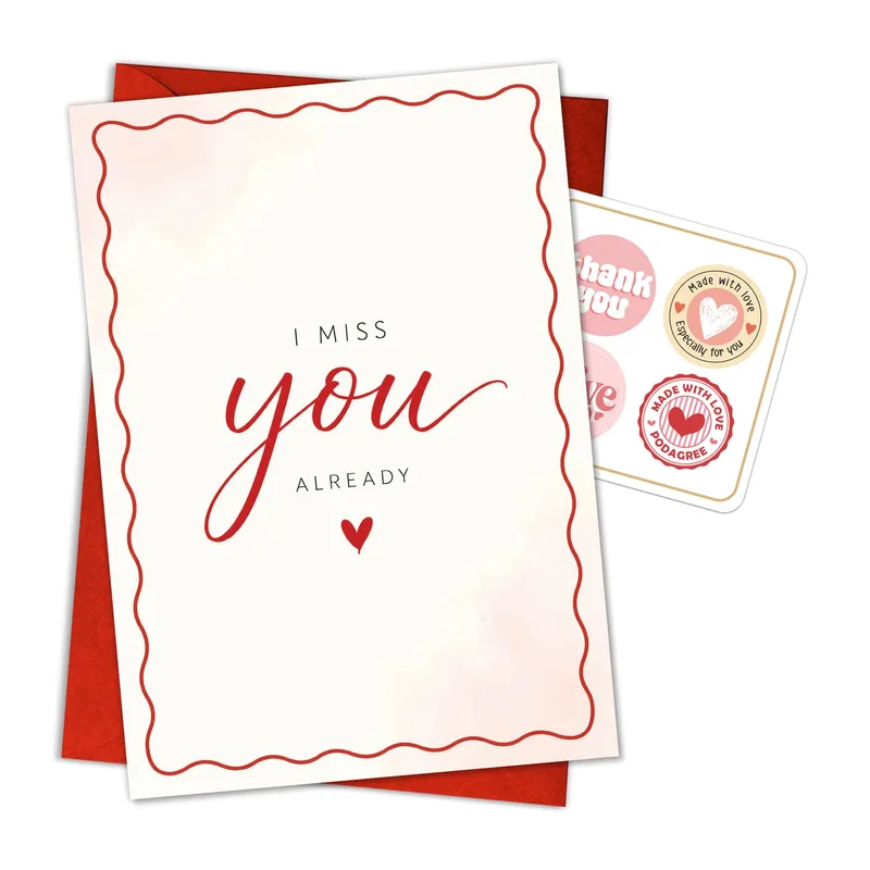 Miss You Already Card: A Red Wavy Note for Someone Far Away