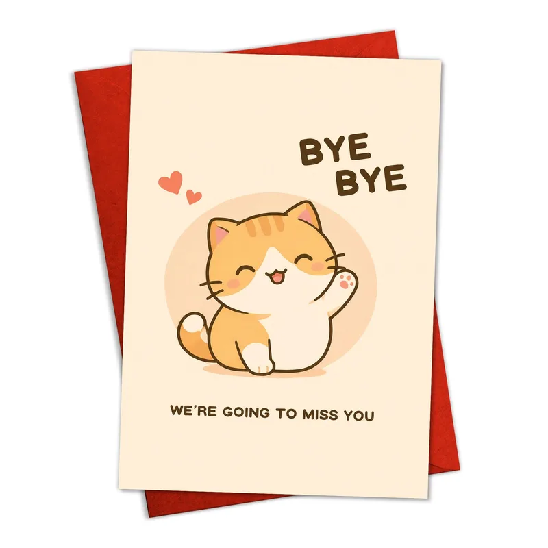 Going Away Kitten Card: Cat Waving Goodbye