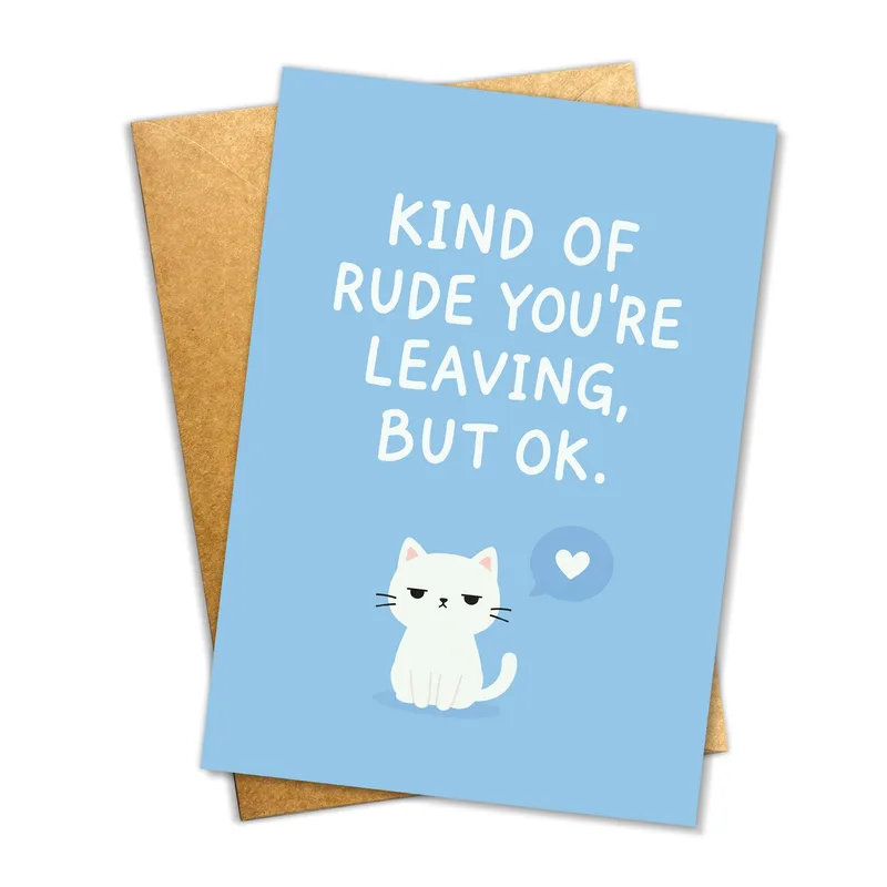 White Cat Blue Background Card for a Farewell That Stings a Little