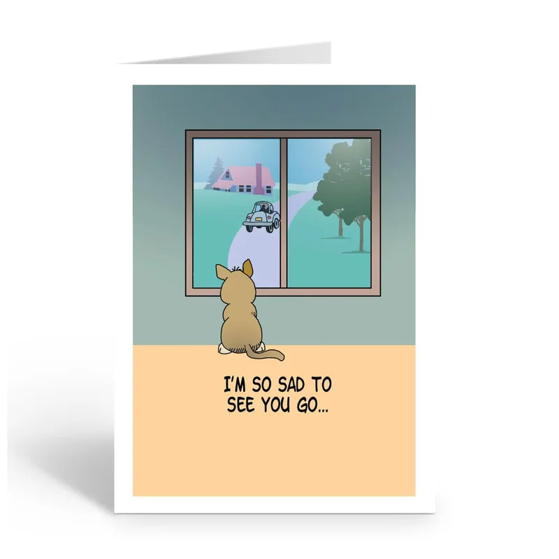Sad to See You Go Card: A Cat Watching a Car Leave