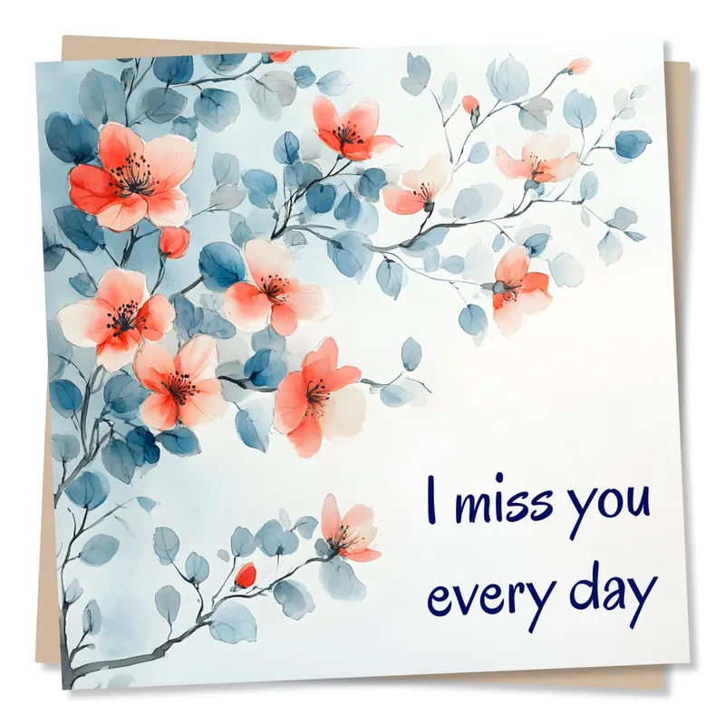 Miss You Every Day Card with Watercolor Blossoms