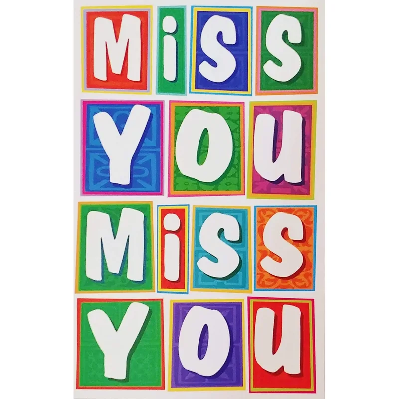 Colorful Miss You Card with Bold Block Letters for Friends