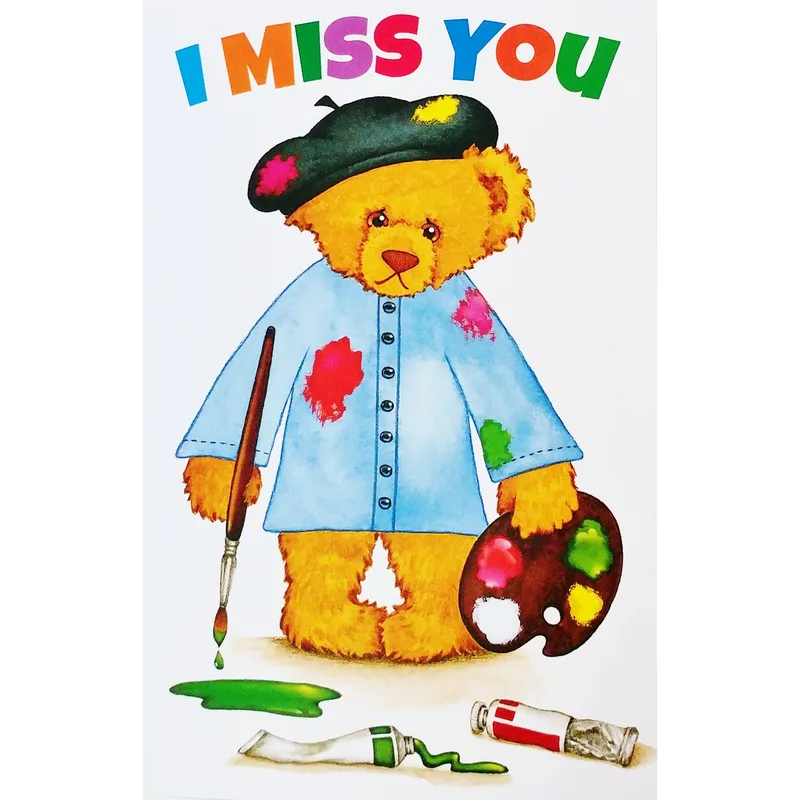 Painter Teddy Bear Card: I Miss You, Painted Bright