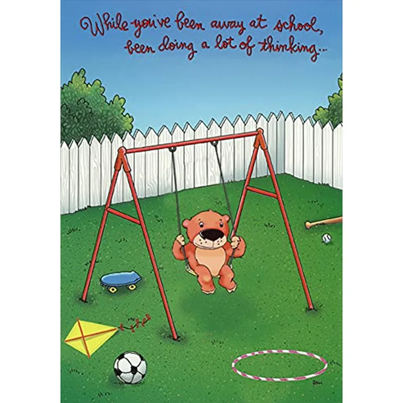 Away at School Card: A Bear On a Swing Thinking of You