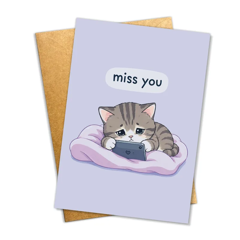 Sad Cat Miss You Card for Long Distance Love