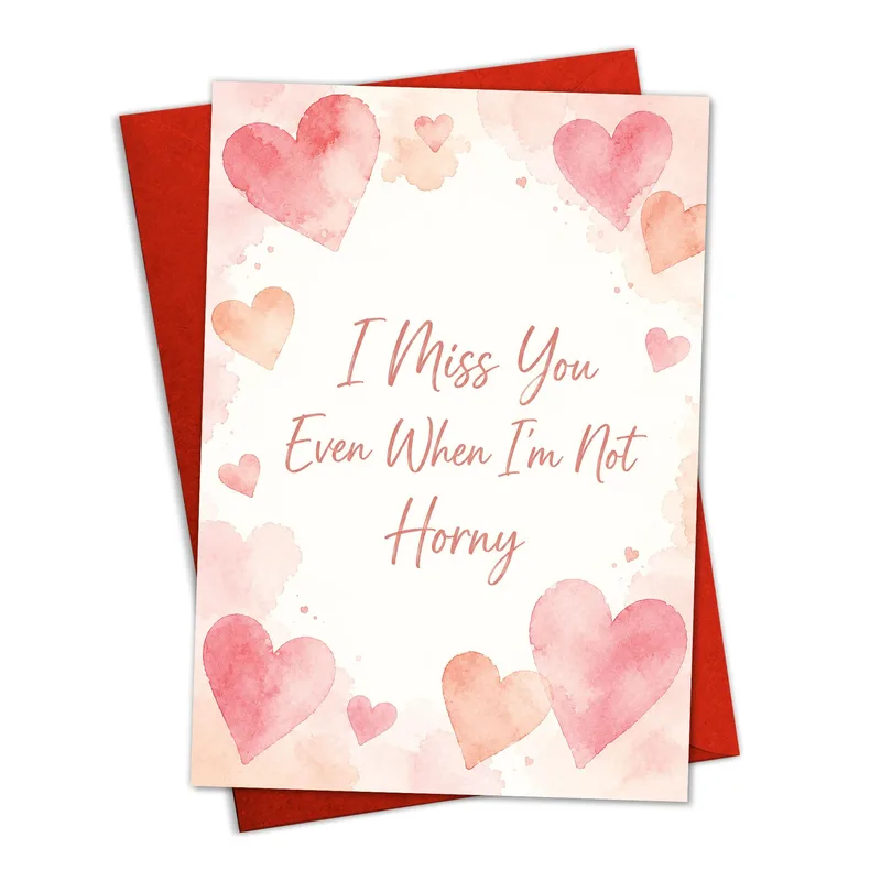 Boyfriend Miss You Card with Pink Watercolor Hearts and Funny Text