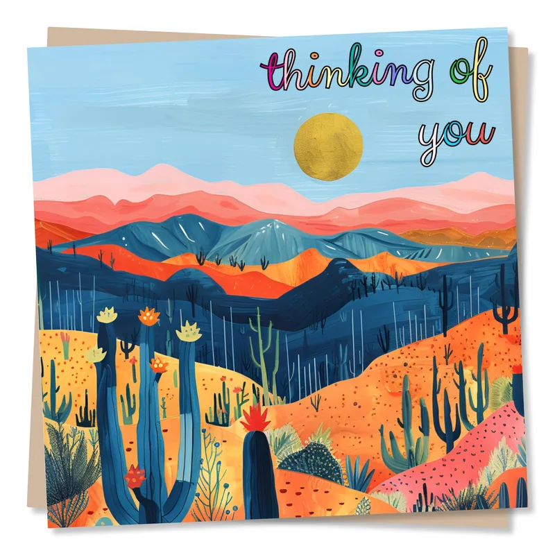 Desert Landscape Cacti Thinking of You Card for Distant Friends