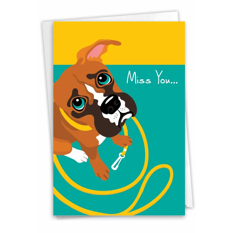 Dog Yellow Leash Miss You Card for Puppy Lovers
