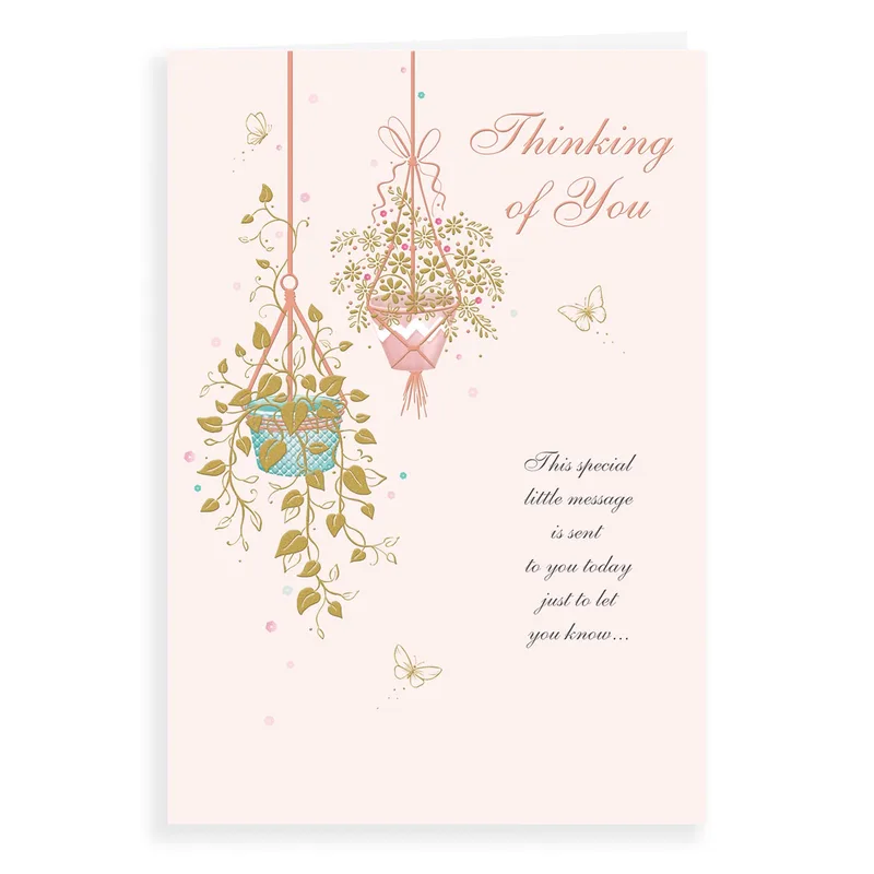 Gold Plant Pink Thinking of You Card for a Sentimental Friend